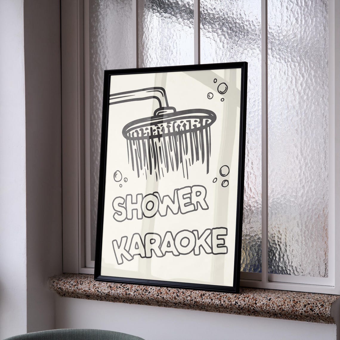 Funny Shower Karaoke Minimalist Bathroom Line Art Wall Poster