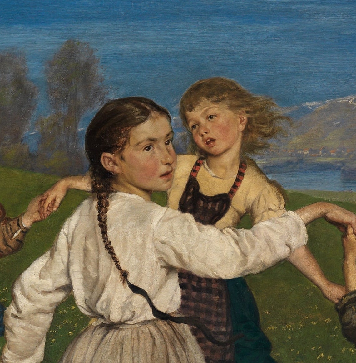 Children Dancing Circle Meadow Barefoot Vintage Genre Scene Art Print - Image 2