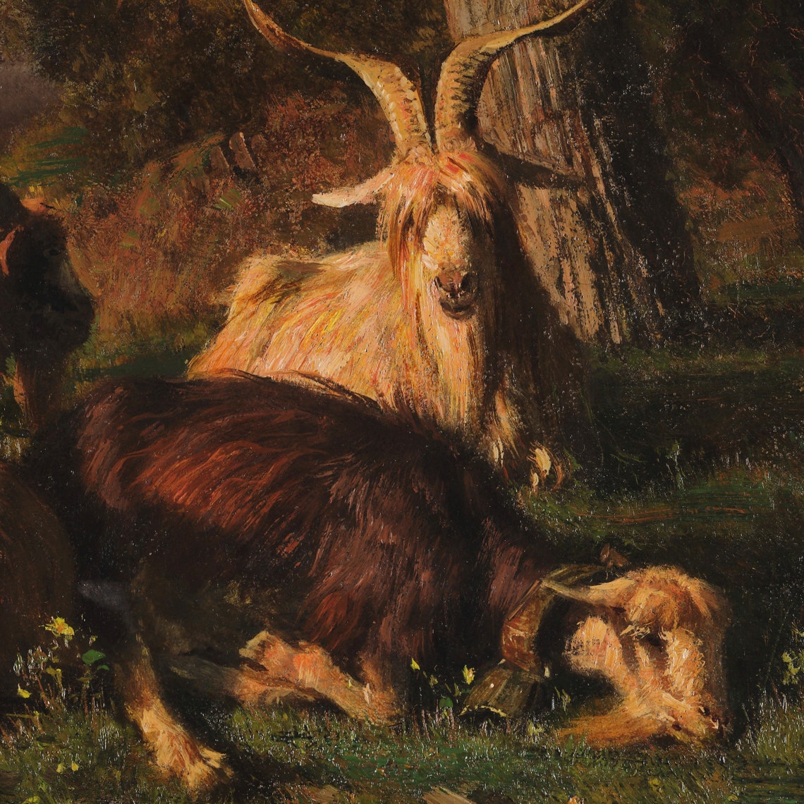 Woman and Child Picking Grapes with Goats Pastoral Painting Poster - Image 2