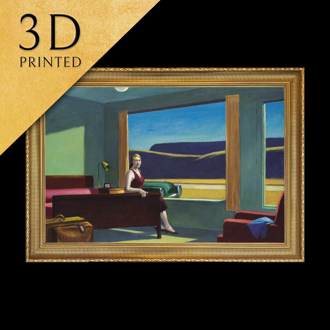 Edward Hopper Western Motel Classic Gold Framed 3D Printed Art Poster