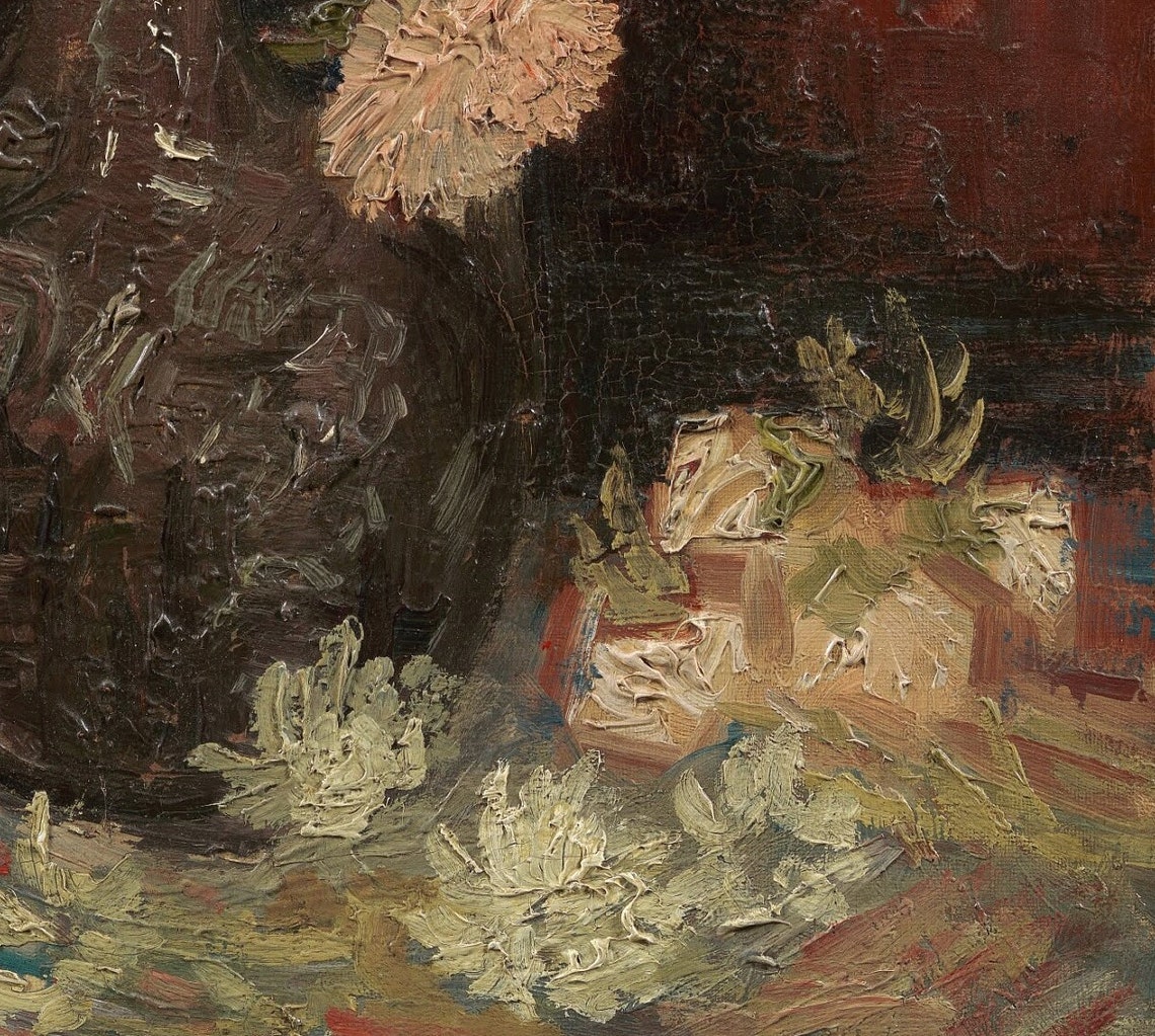 Vincent Van Gogh Vase With Chinese Asters Textured Art Poster - Image 2