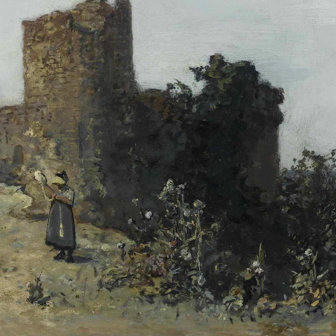 Ruins Of The Rosemont Castle By Johan Jongkind Essex 3d Printed With Texture And Brush Strokes Looks Like Original Oil Painting - Image 3