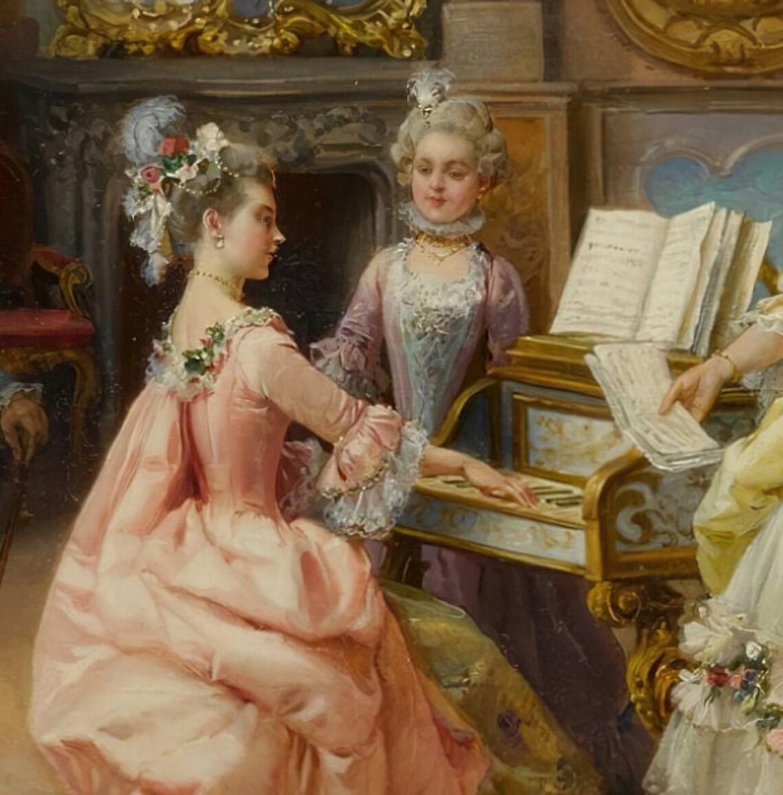 Cesare Auguste Detti Music in the Parlor 18th Century Scene Textured Print - Image 3