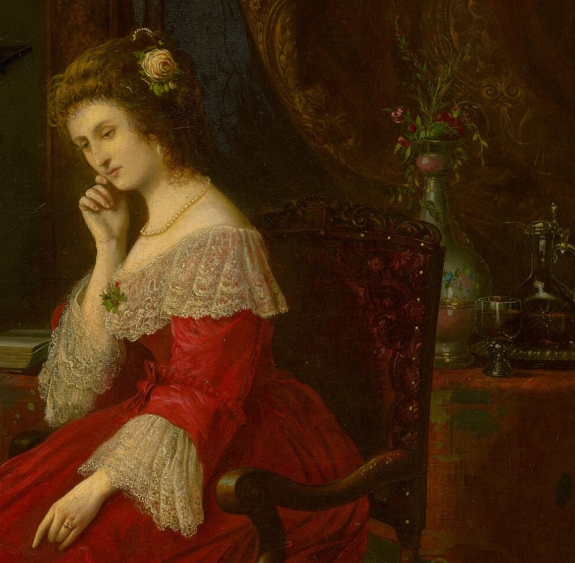 Cavalier Playing the Lute for a Lady in a Red Gown Art Poster - Image 2