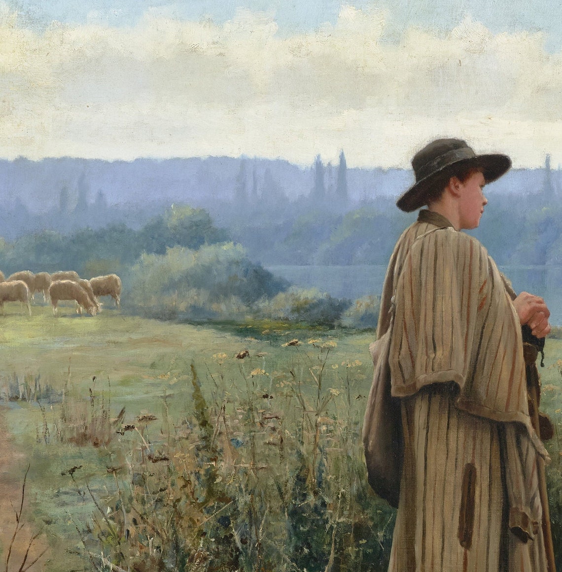 Daniel Ridgway Knight Idle Moment Shepherd Meadow Scene Textured Print - Image 3