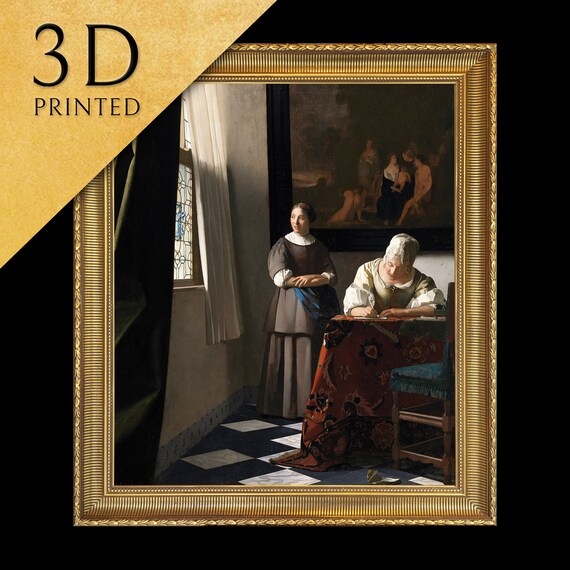 Woman Writing A Letter With Her Maid By Johannes Vermeer 3d Printed With Texture And Brush Strokes Looks Like Original Oil Painting
