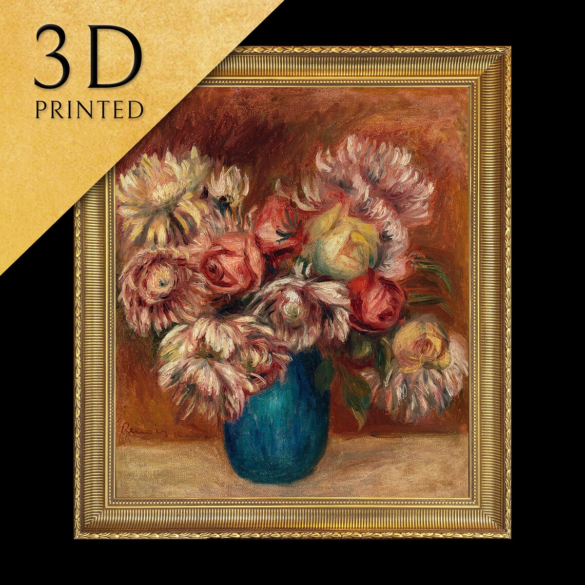 Renoir Bouquet of Chrysanthemums in a Blue Vase Still Life Poster