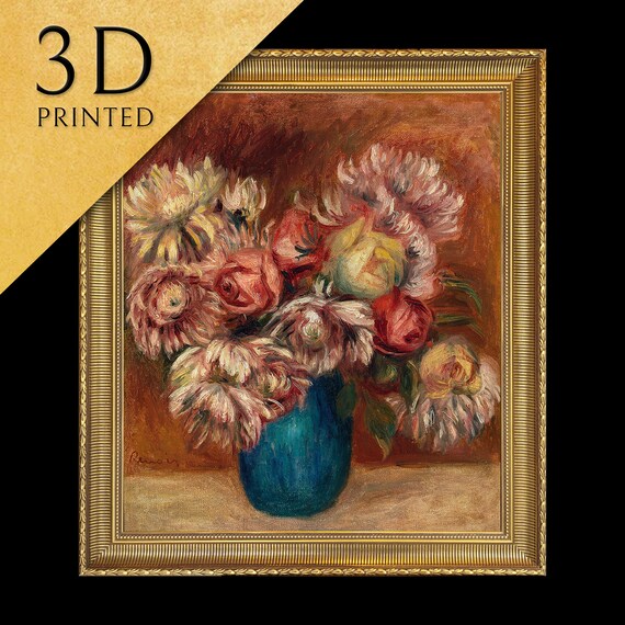 Flowers In A Green Vase By Pierre Auguste Renoir 3d Printed With Texture And Brush Strokes Looks Like Original Oil Painting