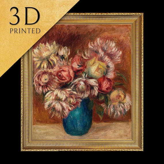 Renoir Bouquet of Chrysanthemums in a Blue Vase Still Life Poster
