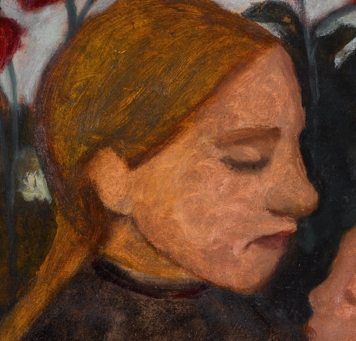 Modersohn Becker Girl Holding Child Red Flowers Motherhood Poster - Image 3