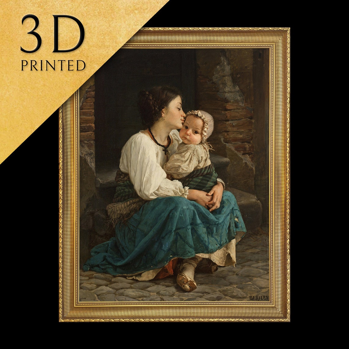 A Mother with Her Child by Cecrope Barilli Tender Kiss Scene Poster