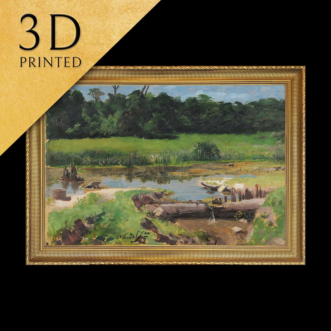 Quiet Marsh Pond with Fallen Logs and Still Water Landscape Poster