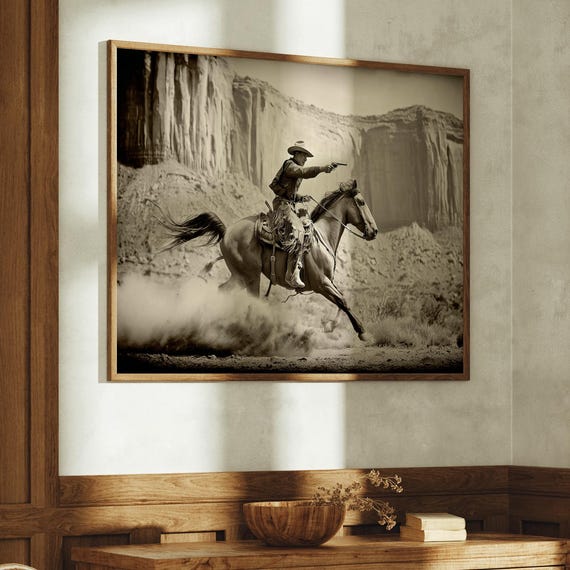 Cowboy Gunfight Ride Through Desert Canyon