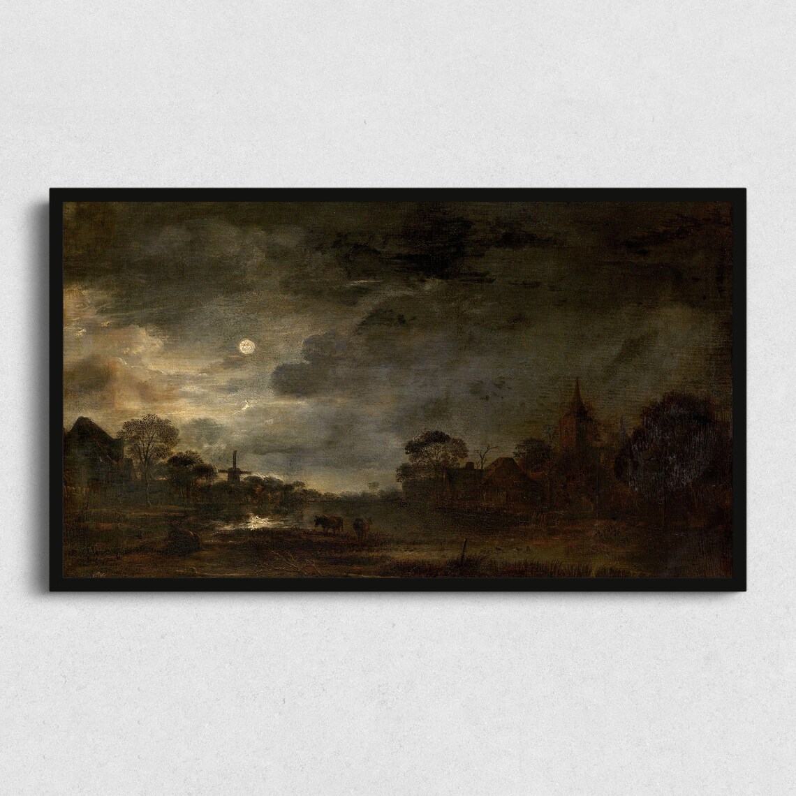 Halloween Full Moon Over Farm, Fall Landscape Art Print