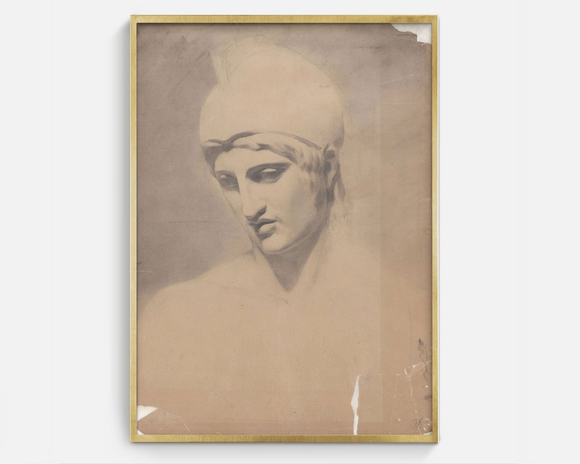 Classical Roman Bust Vintage Chalk Study Sculpture Wall Art Poster