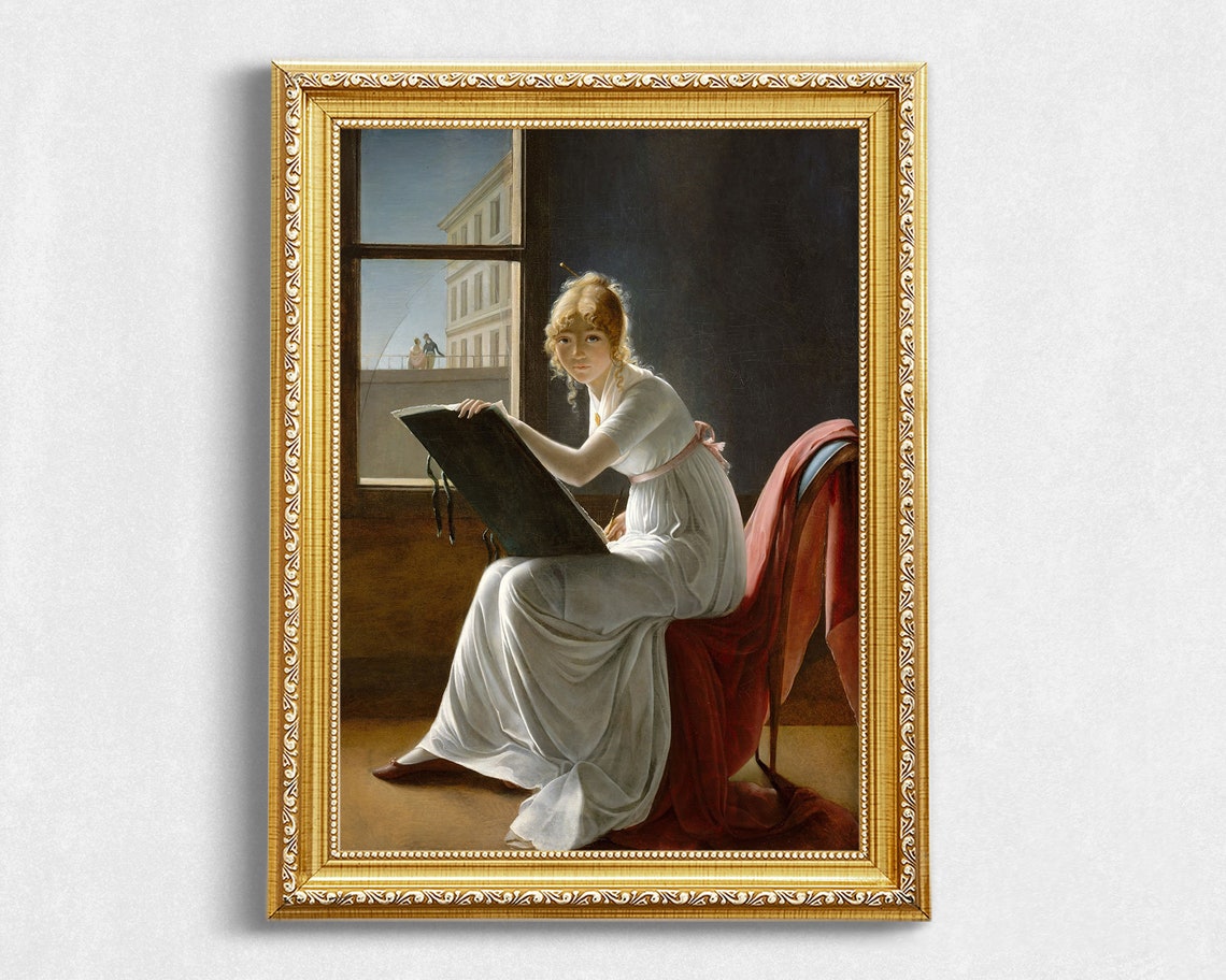 Antique Portrait Of Woman Artist Vintage Oil Painting Portrait - Image 2