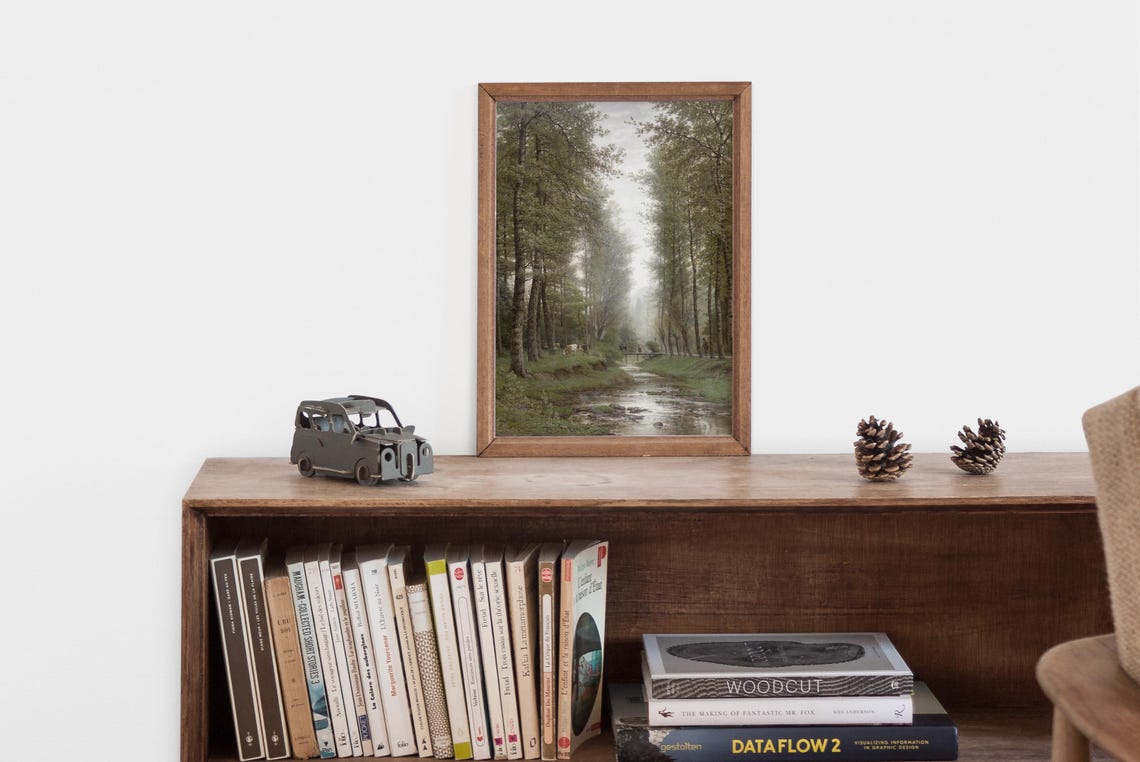 Woodsy Decor Landscape Wall Art Nature Scene With Flowing Water Rustic Forest Decor For Home - Image 2