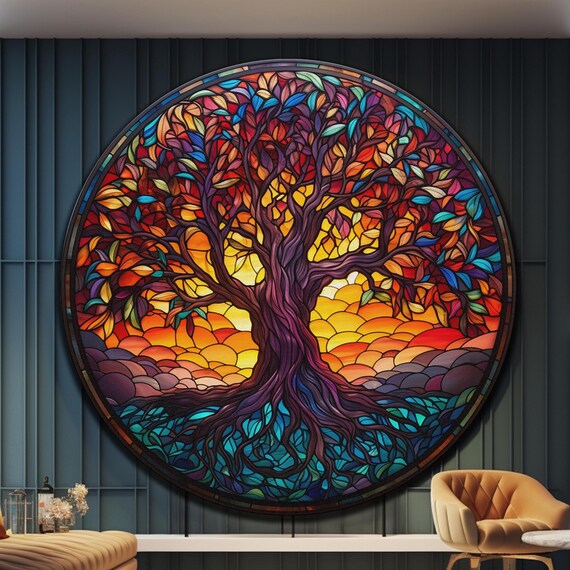 Tree Of Life Wall Art Tempered Glass Wall Decor Glass Printing Glass Large Wall Art Round Wall Decor Gift Tree Of Life Stained Glass