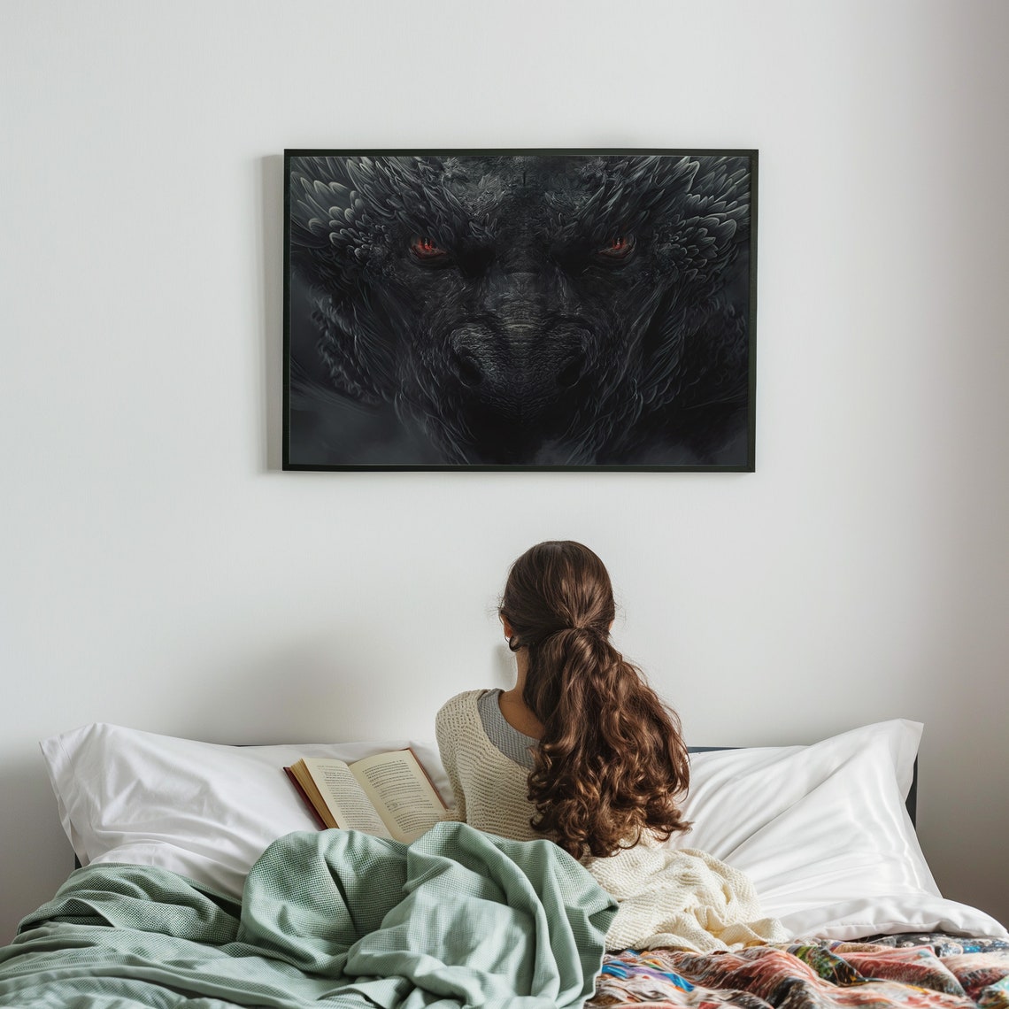 Tairn Black Dragon Face With Ember Red Eyes Fantasy Portrait Poster - Image 2