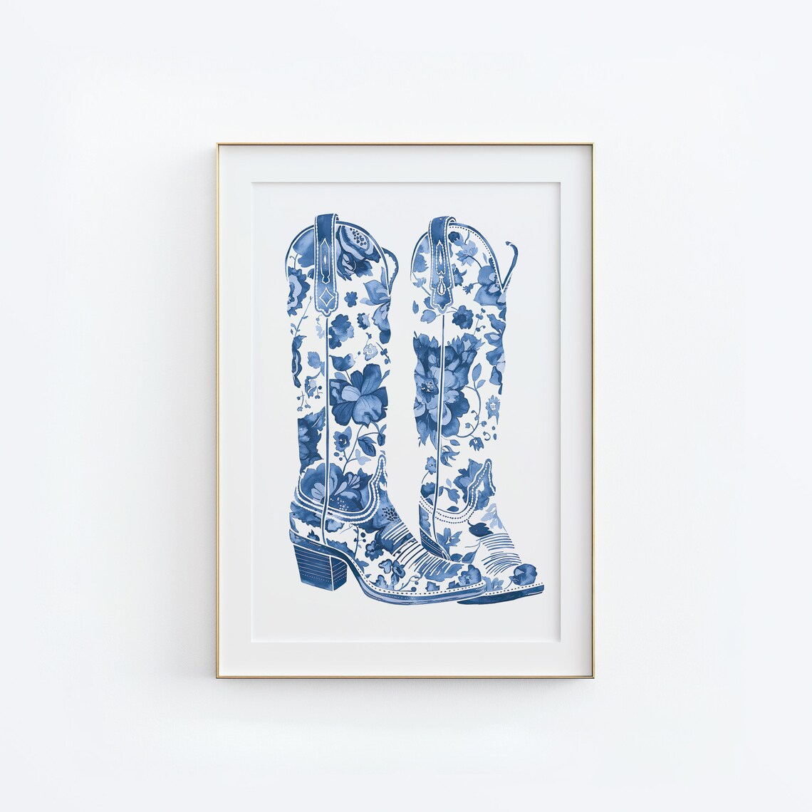 Blue Cowboy Boots Minimalist Western Art Print