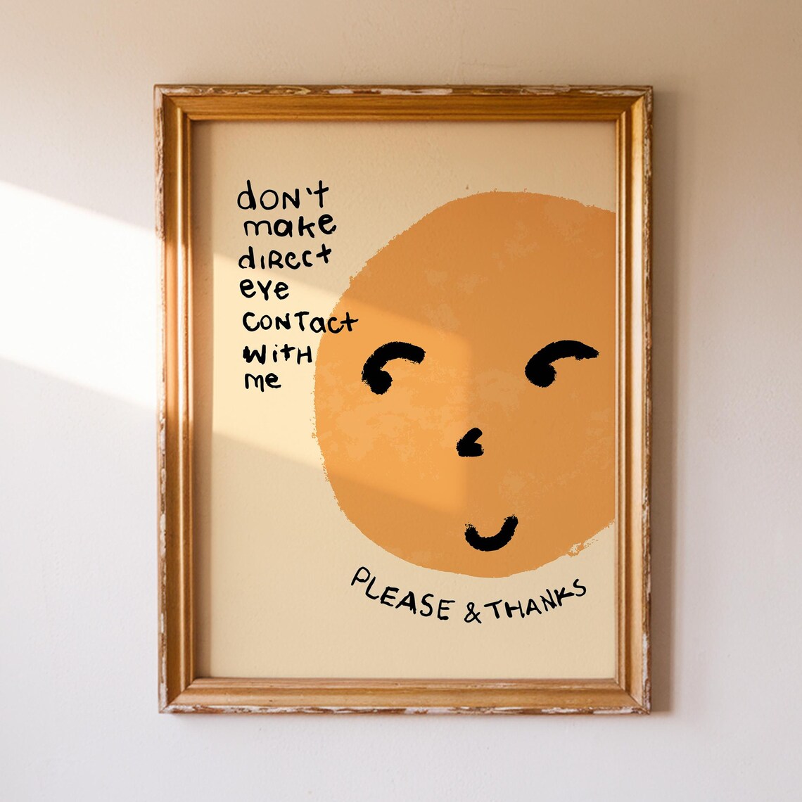 Don't Make Eye Contact Orange Face Funny Hand Lettered Typography Poster