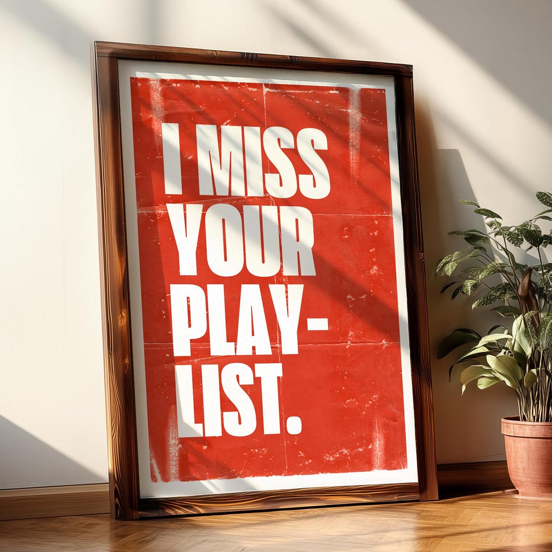 I Miss Your Playlist Retro Red Typography Music Quote Poster