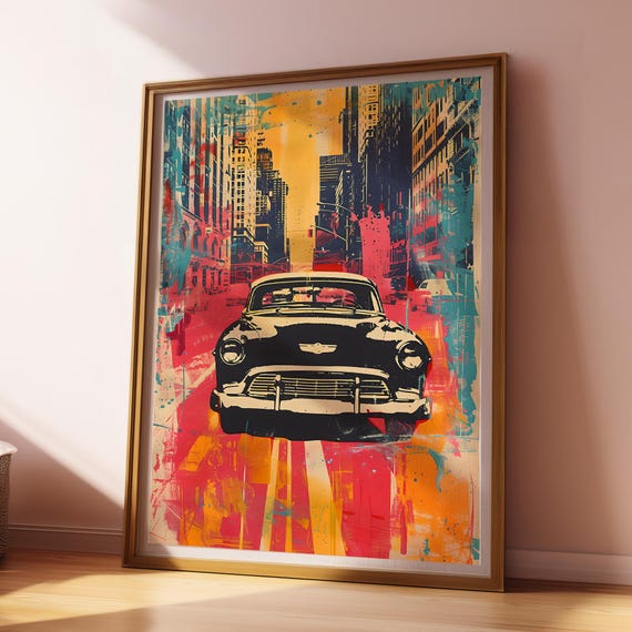 Retro Car Wall Art Vintage Illustration Automobile Print Home Decor
