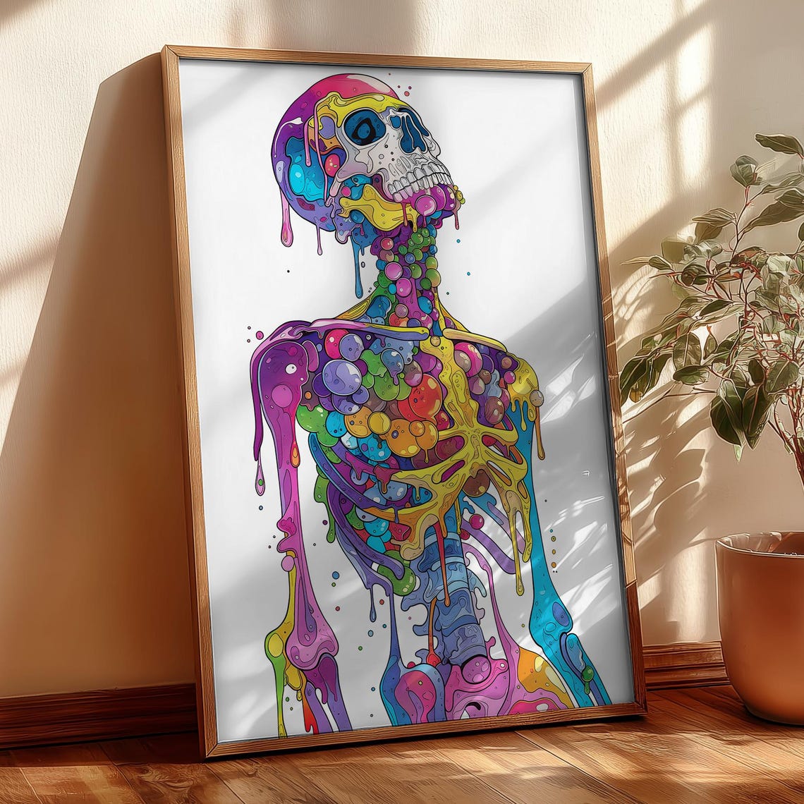 Melting Colorful Skeleton Anatomy Pop Art Skull Illustration Poster