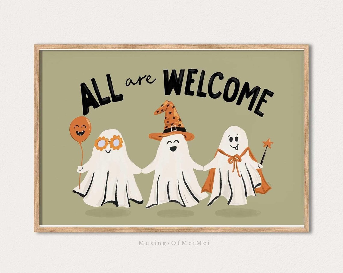 All Are Welcome Halloween Cute Ghost Art Print
