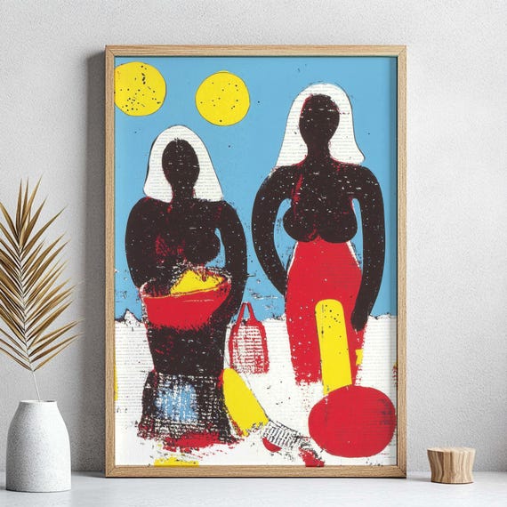Bold Retro Surrealism Art Vintage Grunge Collage Print Abstract Beach Scene Instant Wall Art