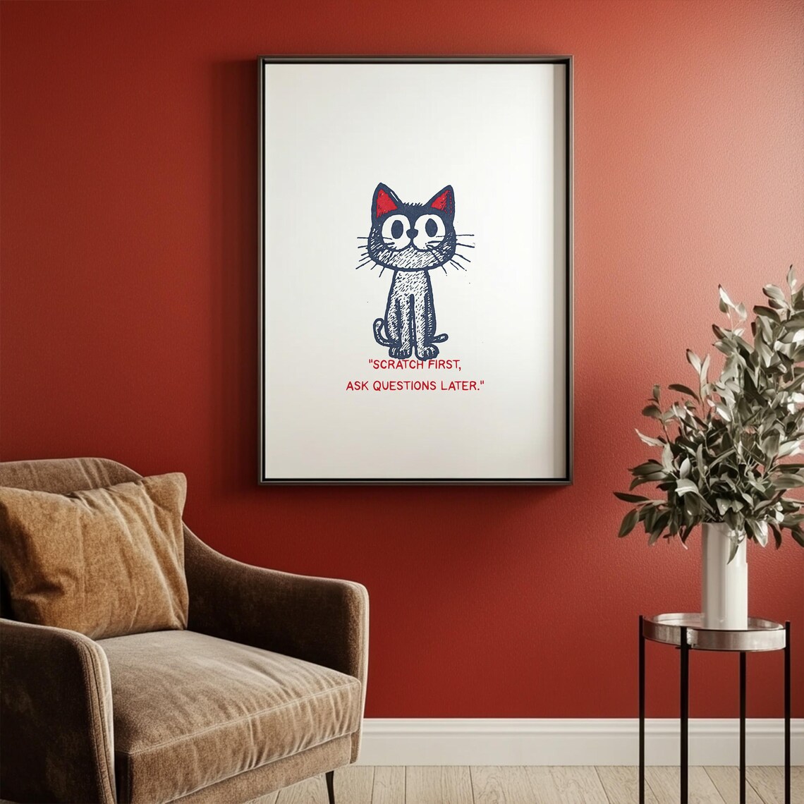 Scratch First Ask Questions Later Black Kitten Quote Poster for Cat Lovers - Image 5