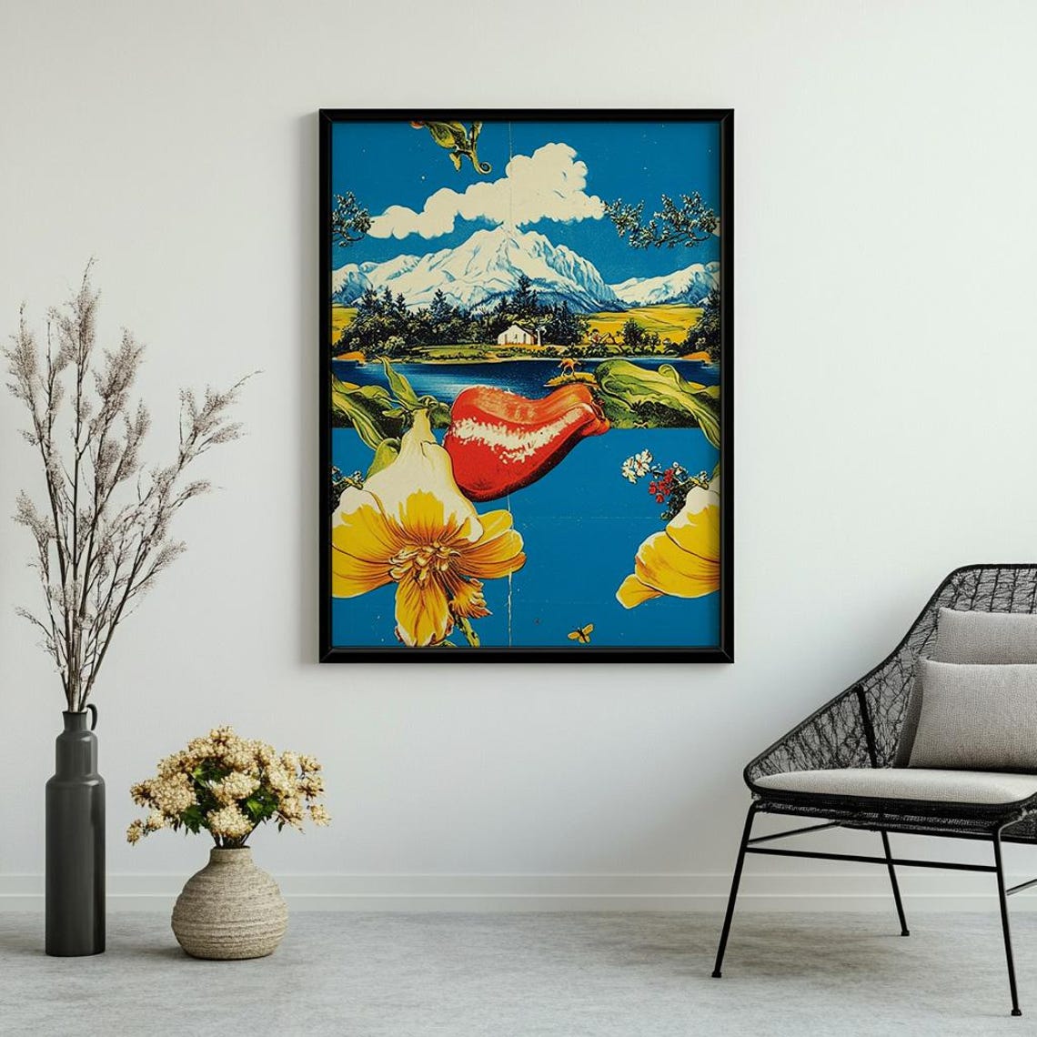 Surreal Retro Landscape Print Vintage Inspired Utopian Poster Bold Dreamlike 70s Wall Art - Image 2