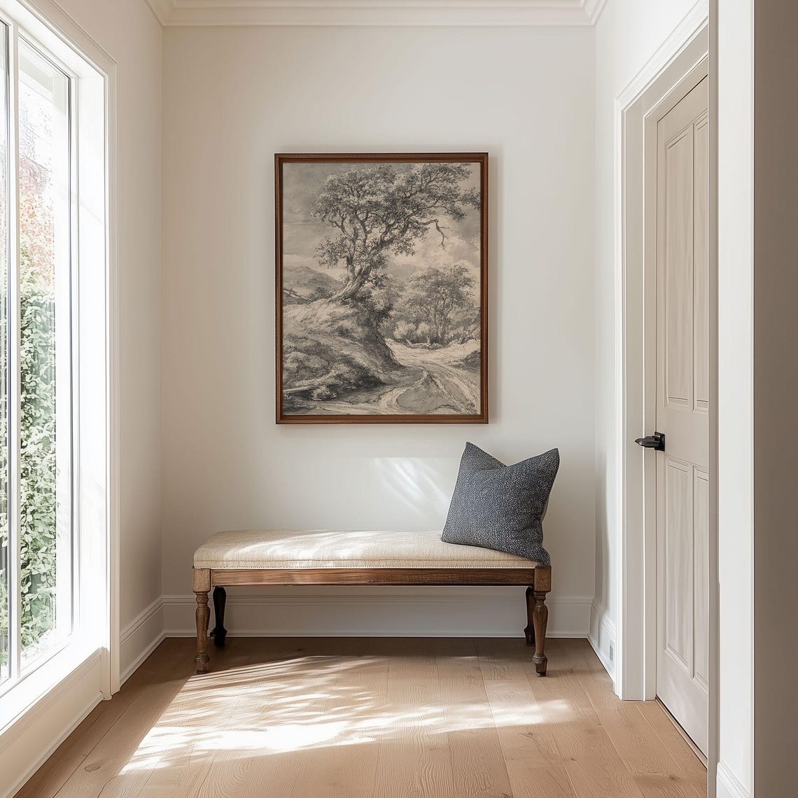 Oak Tree Sketch Art Antique Landscape Art Illustration Vintage Wall Art - Image 2