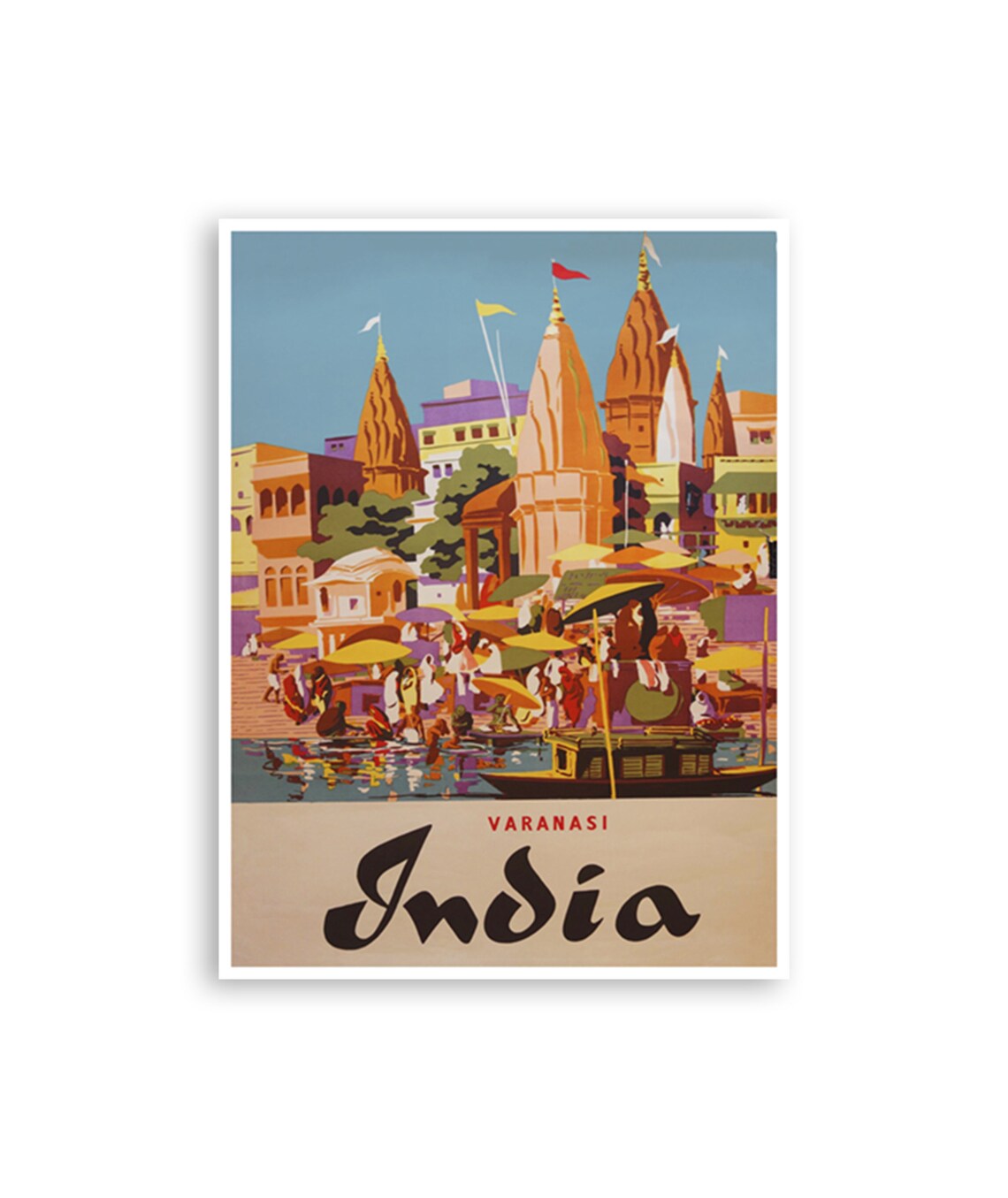 Varanasi Vintage Travel Poster, India Home Decor