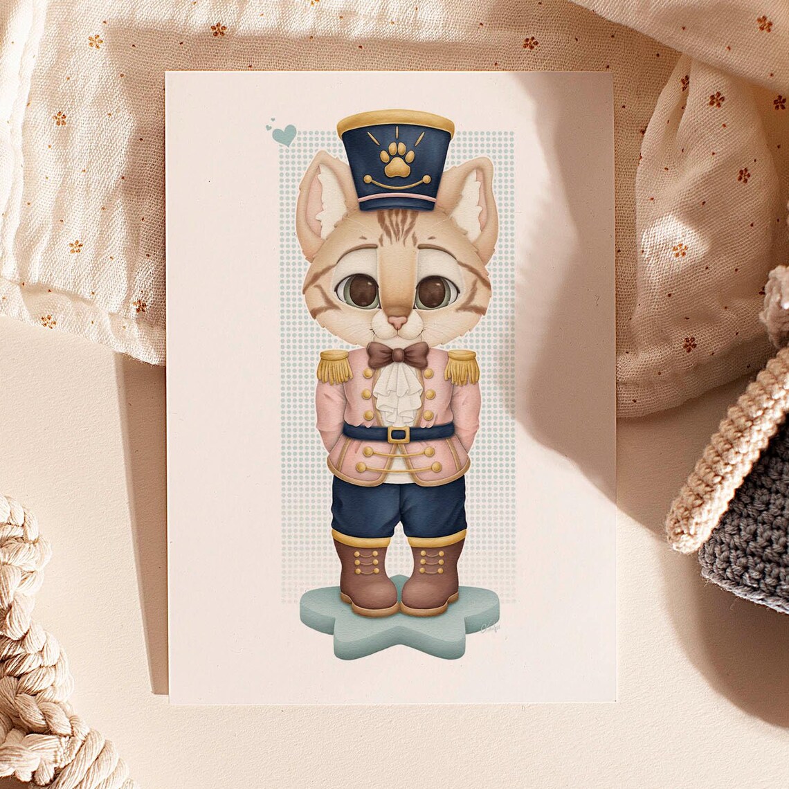 Cute Cat Nutcracker Soldier in Navy Uniform Adorable Christmas Holiday Print