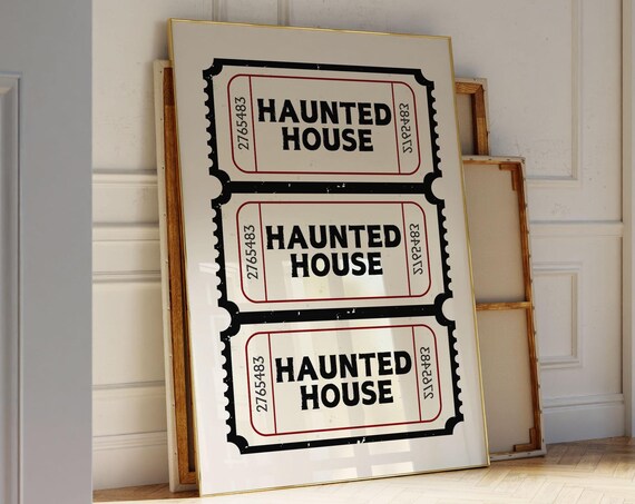 Vintage Haunted House Ticket Stubs Spooky Halloween Decor Poster
