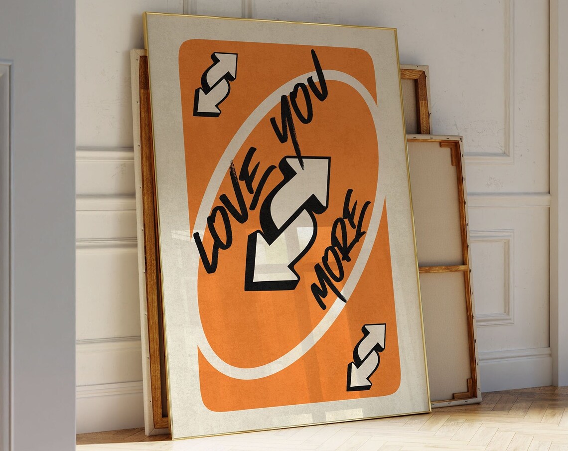 Love You More Vibrant Orange Playing Card Retro Reverse Trendy Poster