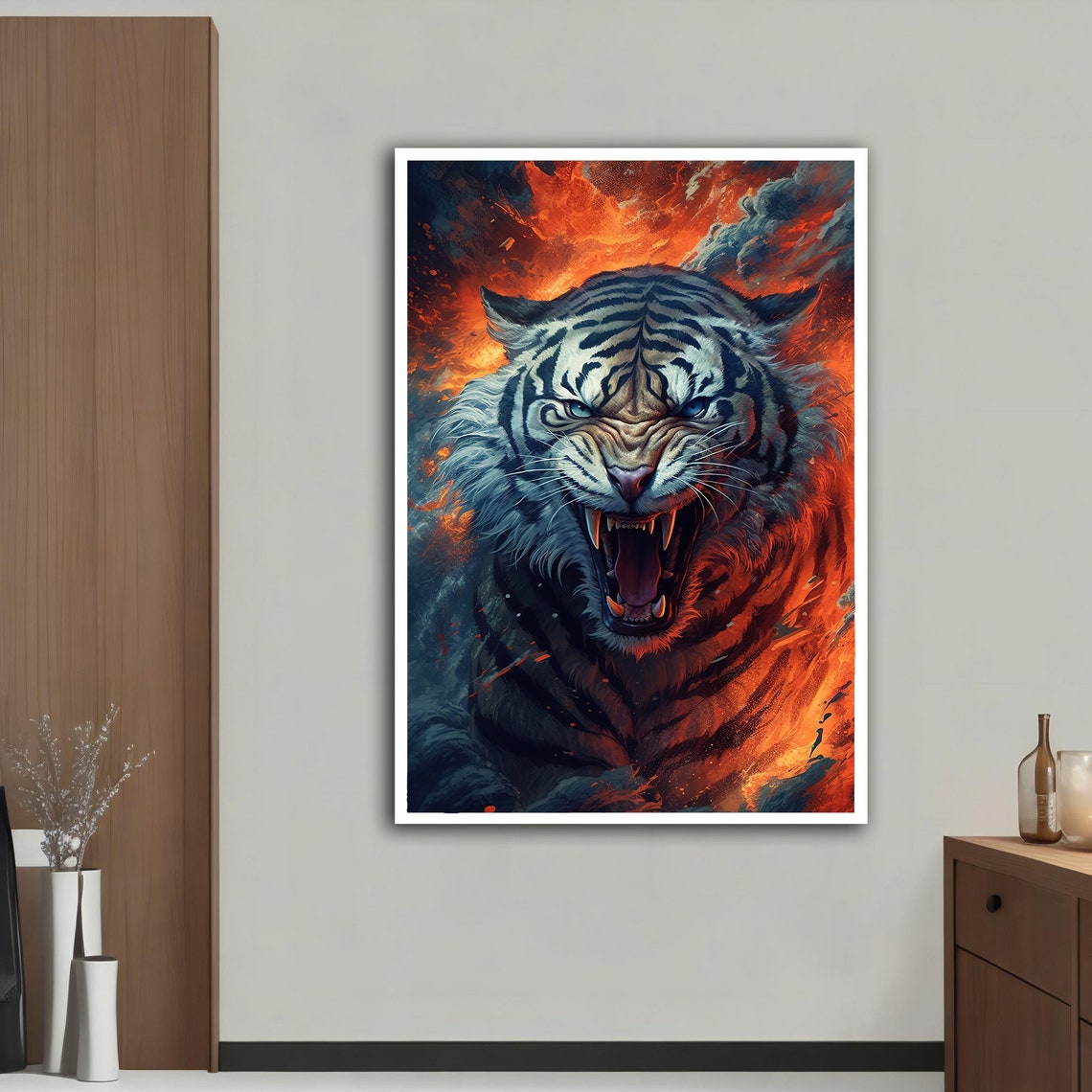 Roaring Tiger Fire Flames Dramatic Fantasy Animal Wall Art Poster - Image 3