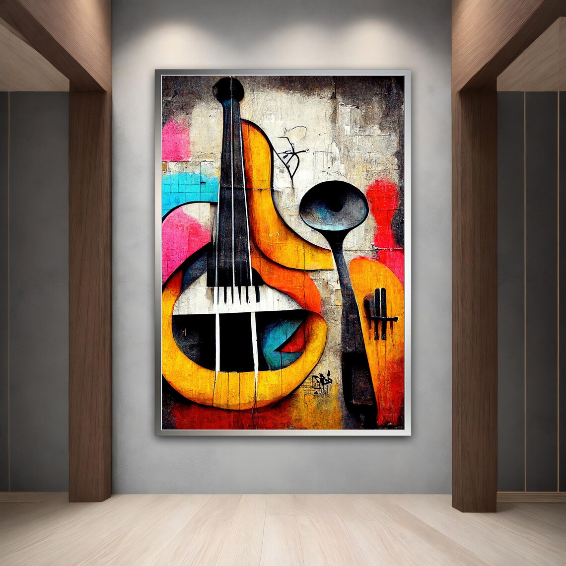 Abstract Cubist Violin Painting Bold Colorful Music Wall Art Print - Image 5