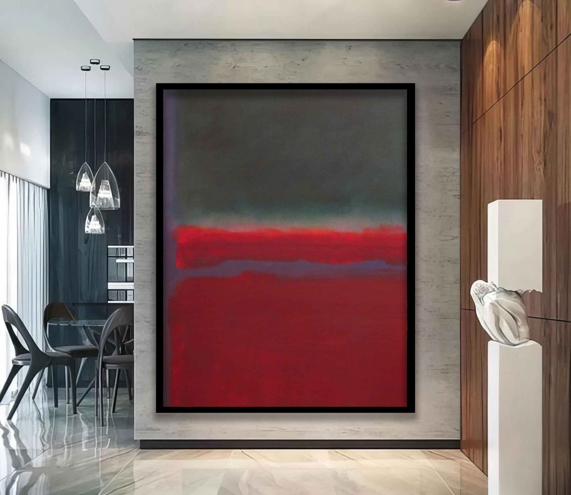 Rothko Style Red Stripe Dark Color Field Abstract Modern Art Poster - Image 3