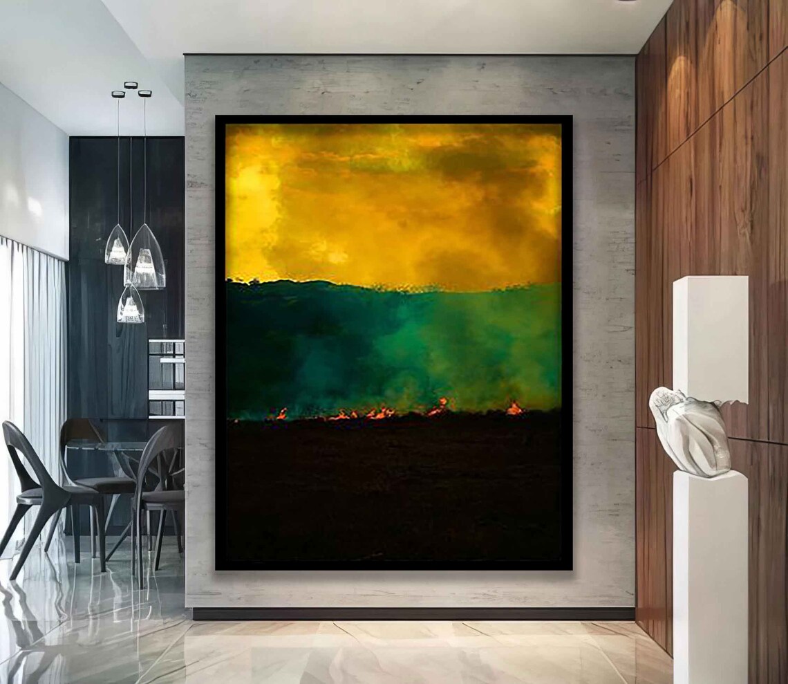 Yellow Green Black Storm Abstract Landscape Modern Wall Art Poster - Image 4