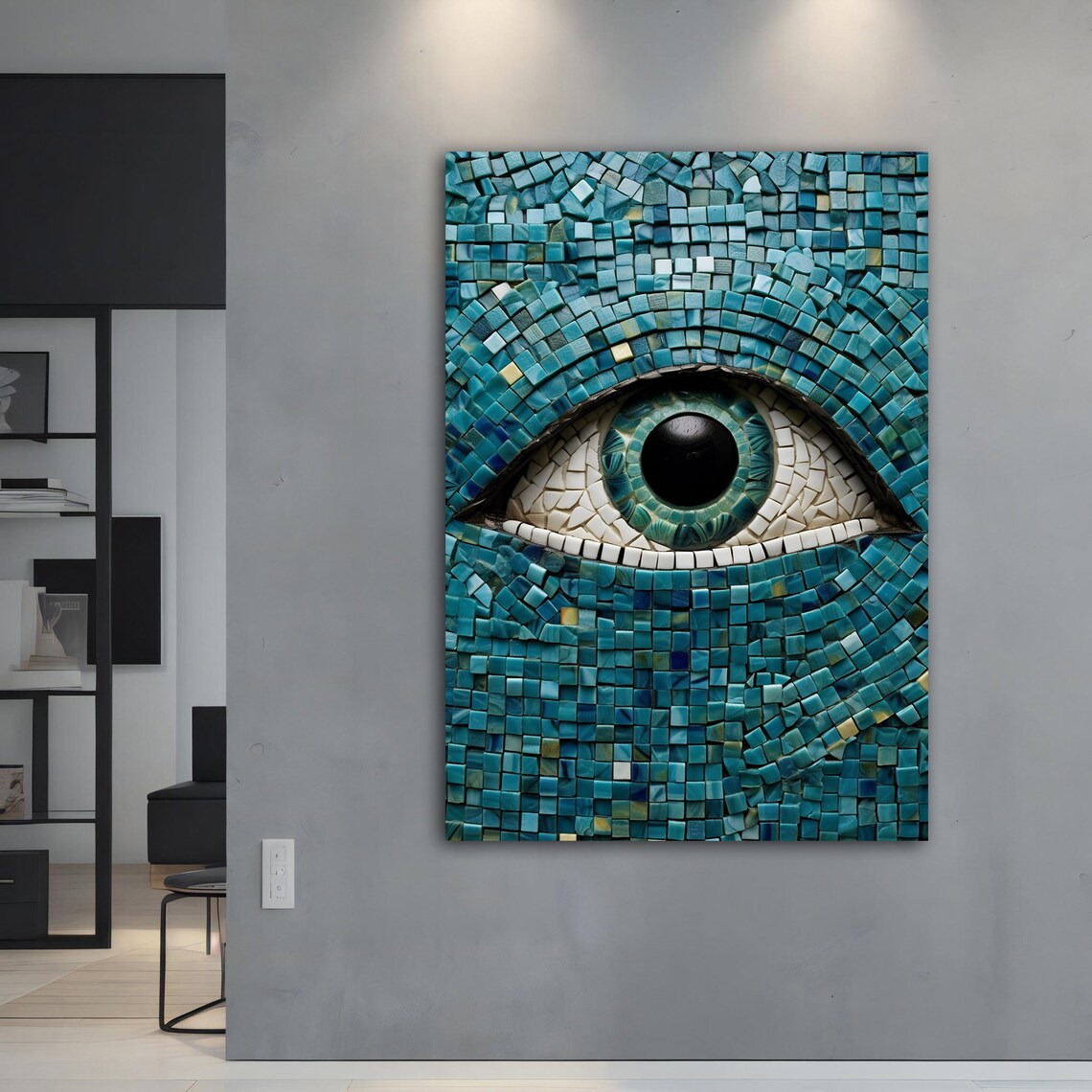 Blue Eye Mosaic Tile Teal Waters Close Up Surreal Modern Art Poster - Image 4