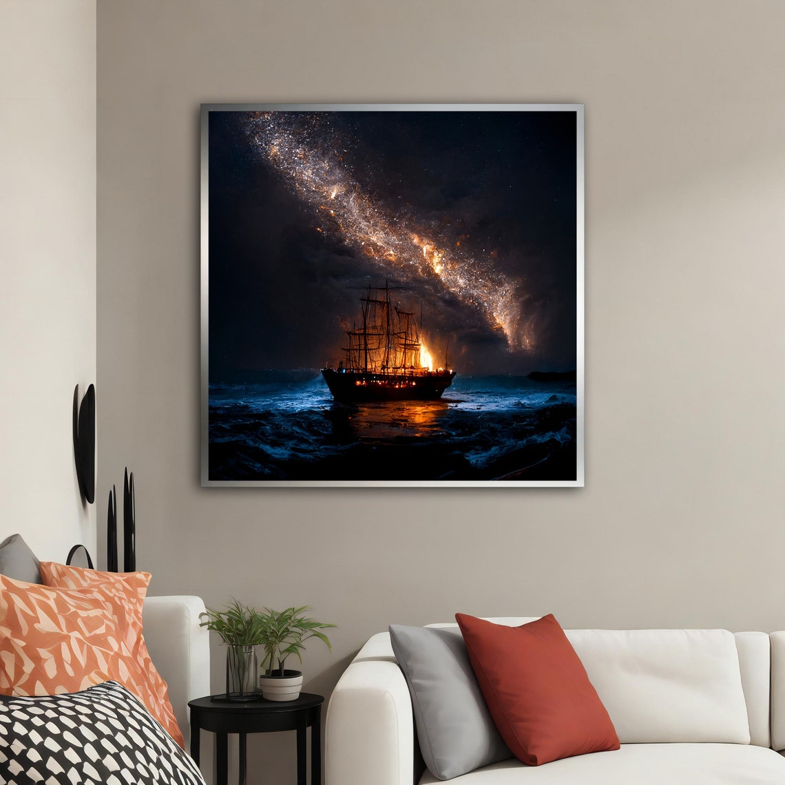 Tall Ship Under Milky Way Starry Night Ocean Dramatic Art Poster - Image 5