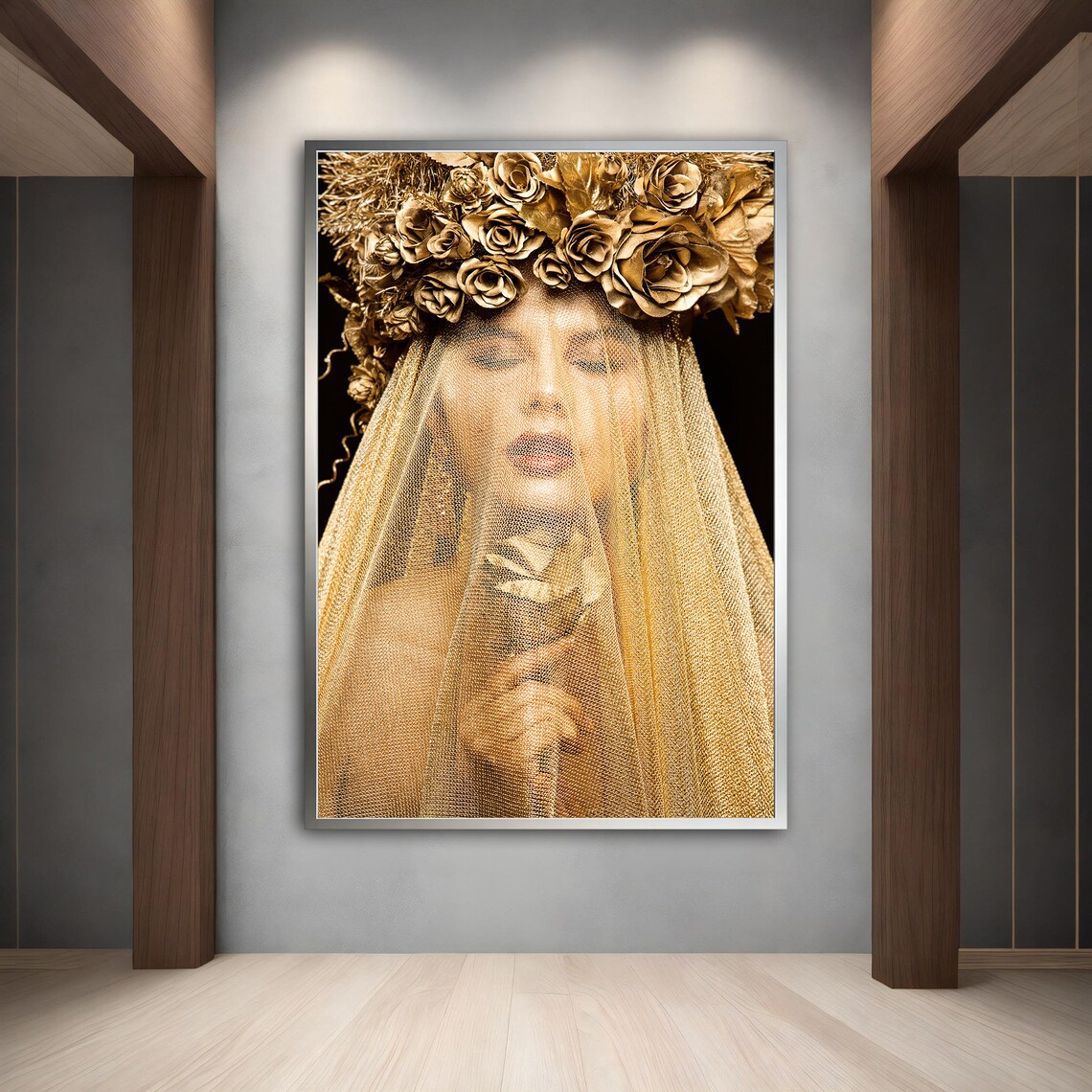 Golden Woman With Rose Crown And Sheer Veil Luxury Art Poster - Image 4