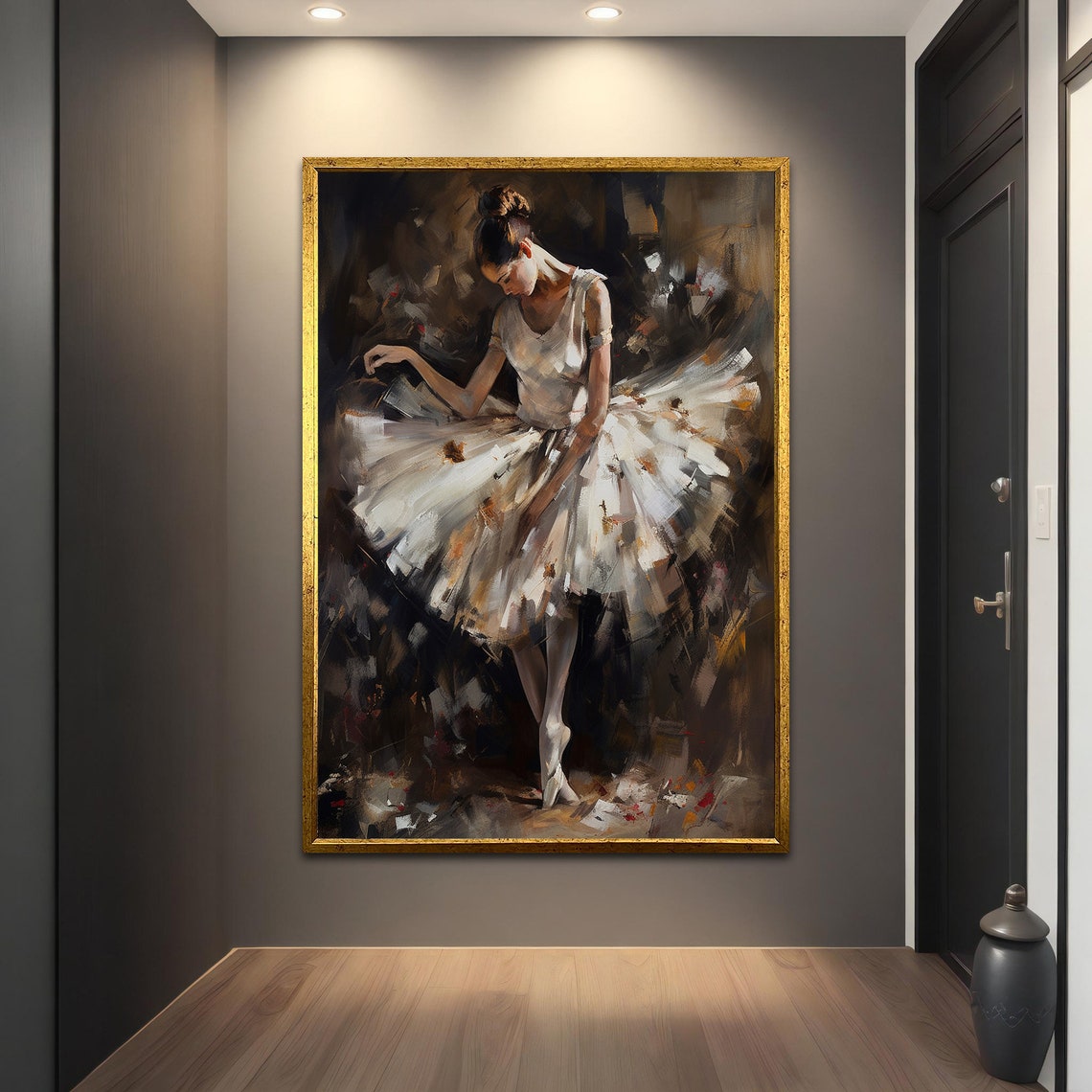 Ballerina White Tutu Looking Down Impressionist Dance Art Print - Image 4