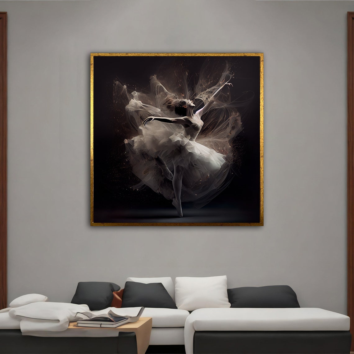 Ballerina Leaping Smoke Tutu Black Background Dramatic Dance Poster - Image 5