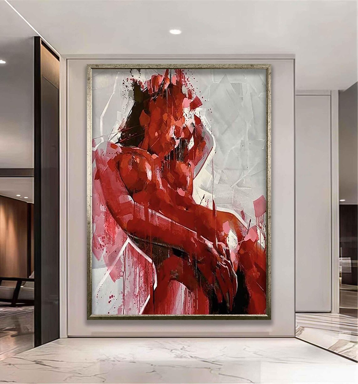 Red Abstract Woman Figure Bold Crimson Brushstroke Modern Wall Art Poster - Image 4