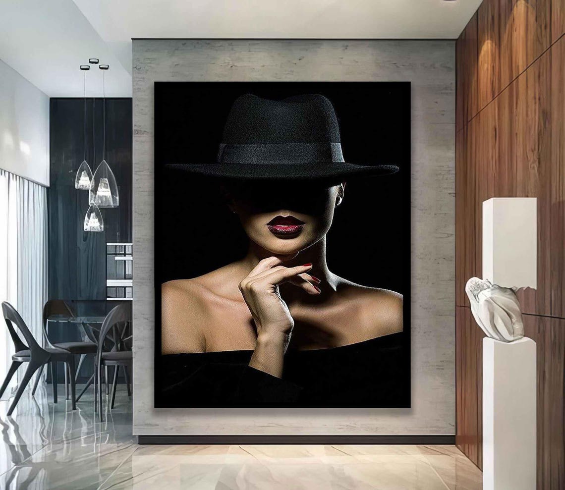 Woman With Hat Wall Art Woman In A Hat Woman With Hatt Wall Art Woman Art Modern Painting Cool Woman Art - Image 5