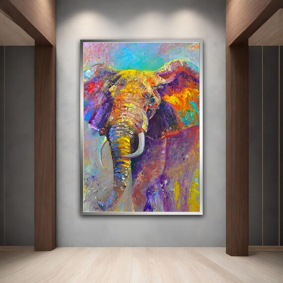 Colorful Abstract Elephant Impasto Oil Painting Wall Art Poster