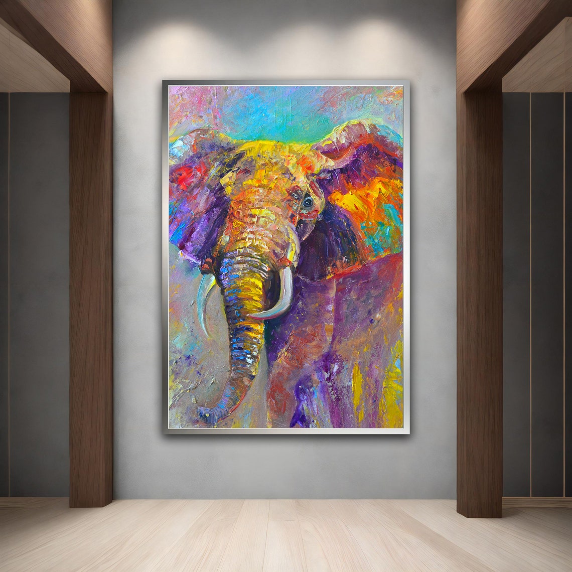 Colorful Abstract Elephant Impasto Oil Painting Wall Art Poster